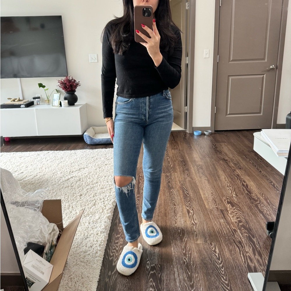Agolde Nico Distressed High Waist Skinny Ankle Jeans